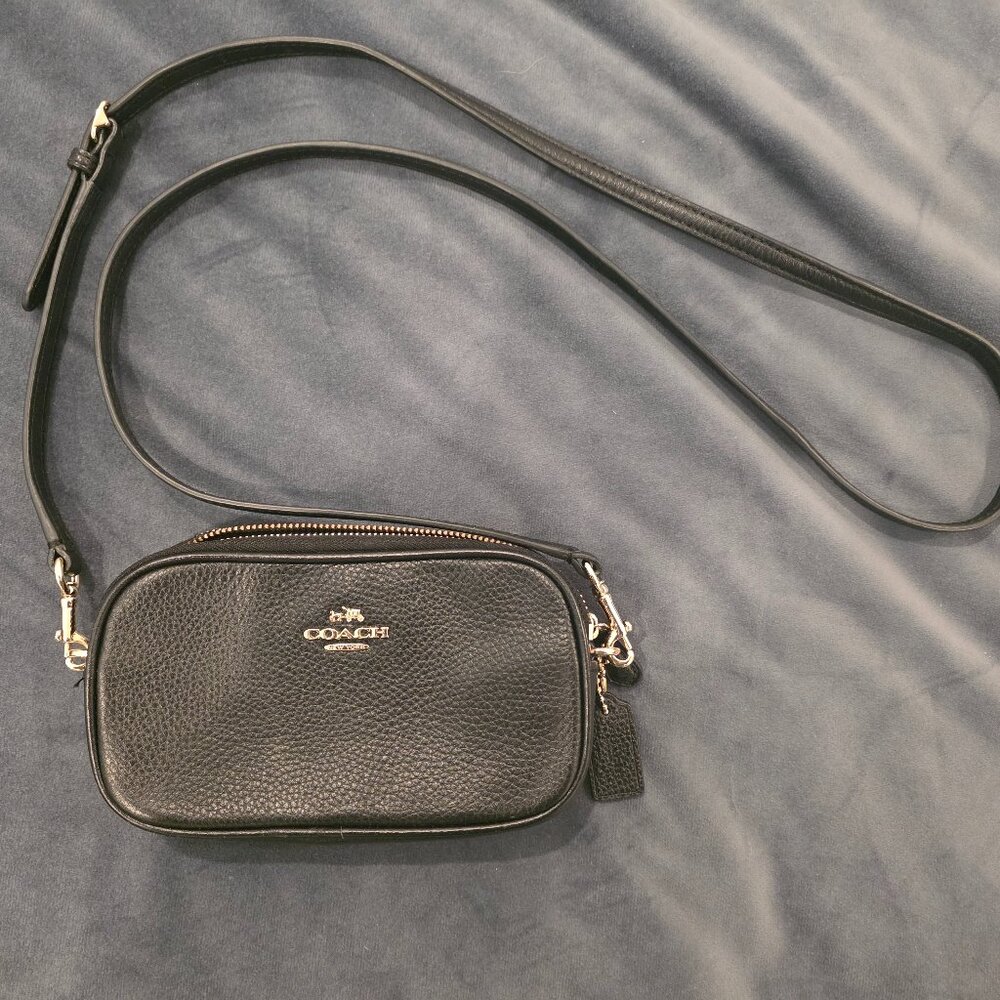Coach Black Leather Double Zip Camera Crossbody Bag